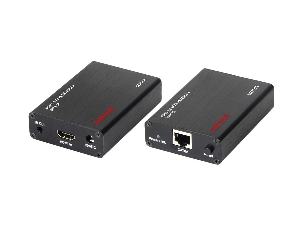 HDMI Extender ROLINE, 1×IN → 1×OUT, IR, 4K@60Hz/FHD@60Hz 3D ≤30/45m (TP Kat.6A)