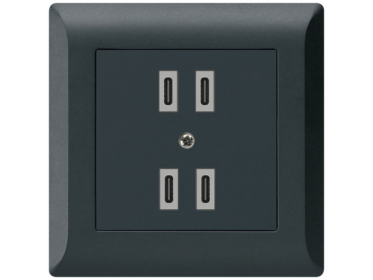 UP-USB-Ladesteckdose Hager kallysto.line 2×C-C 2×20W/4×10W 5V 92×92mm schwarz
