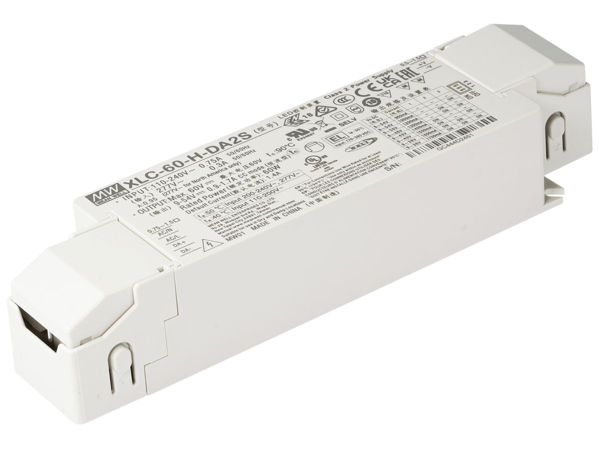 LED-Betriebsgerät MEAN WELL XLC 8.1…60W 9…54V 900…1700mA DALI 176×45×32mm
