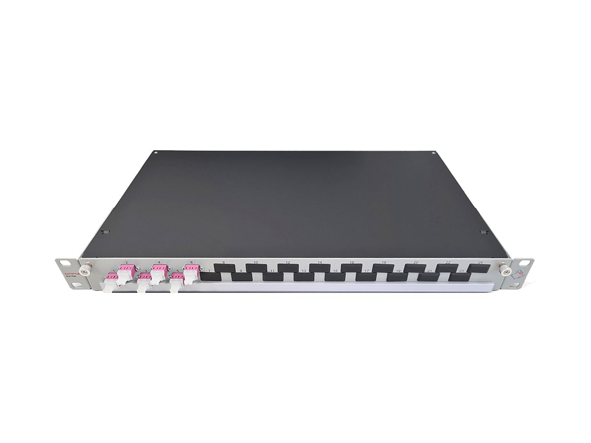 Spleissbox 19" Dätwyler OV-CH 6×LCD/PC violett OM4 versetzt 1HE Silber