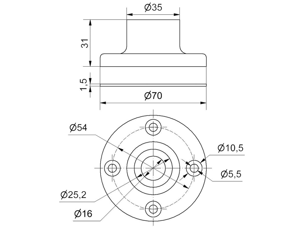Fuss WERMA, für Rohr Ø25mm, Metall, für Signalsäule, schwarz