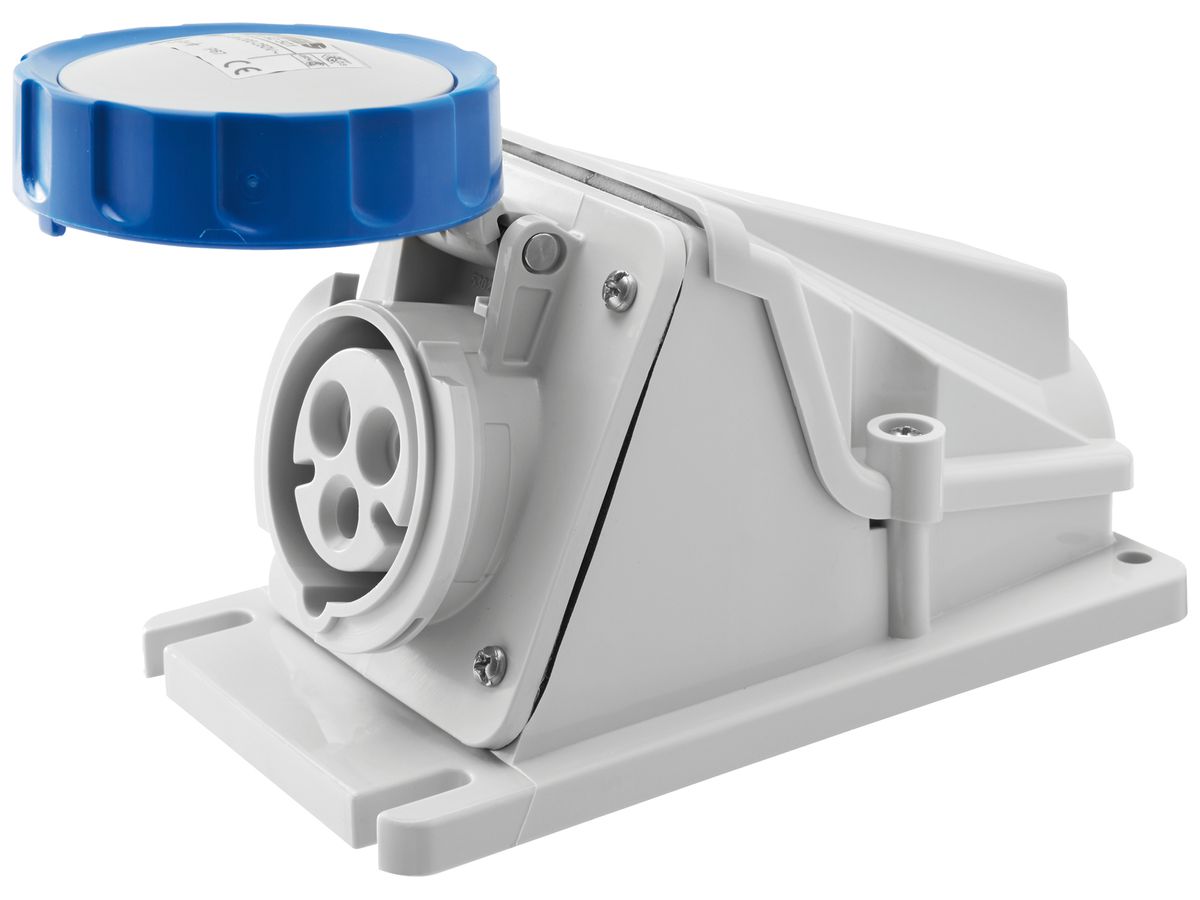 AP-Steckdose CEE Gewiss 309 HP 3P 32A 230V bl 6h IP67 Schraube 170×105mm
