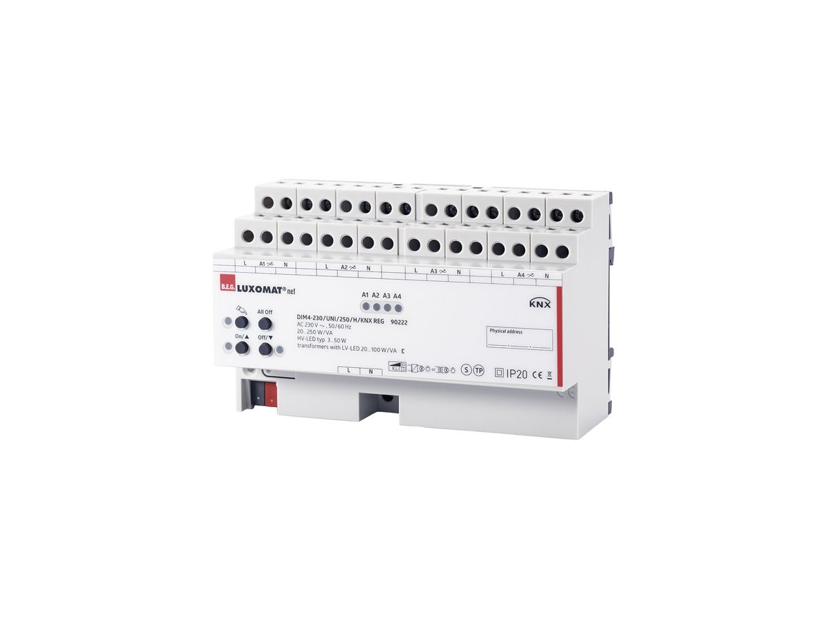 REG-Dimmaktor KNX Luxomat DIM4-230/UNI/250/H/KNX, 230VAC max. 4×250W