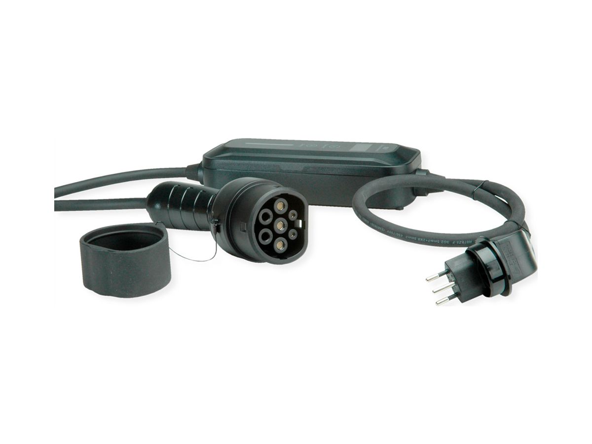Ladekabel ROLINE Mode 2 T2/T12 2.3kW 10A/250V 1L ICCB schwarz 3m