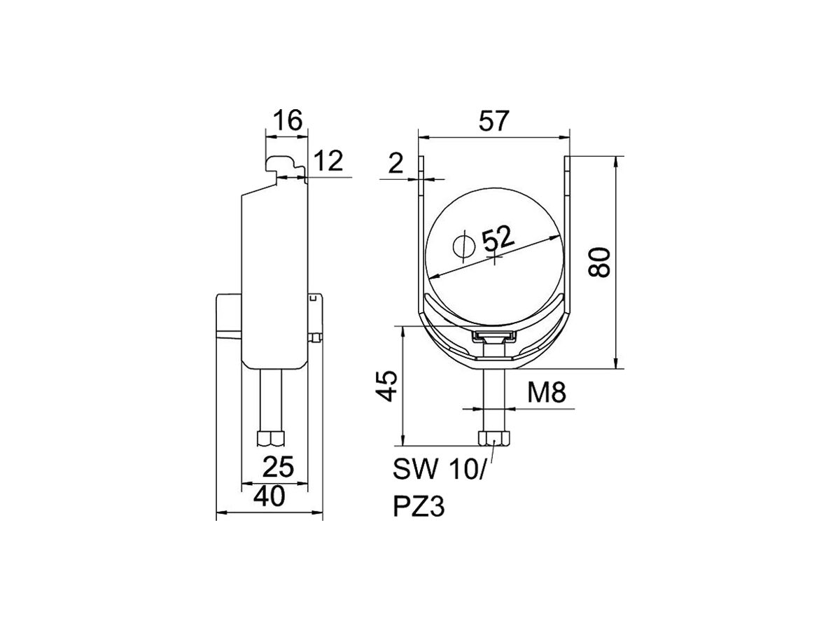 Schnellverleger BET 2056 N-Fuss Kunststoff 46…52mm 1×Kabel Stahl tfZn