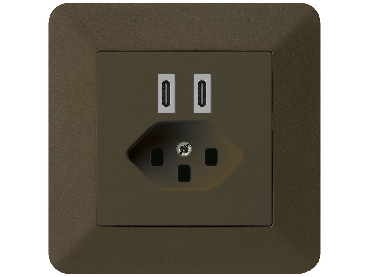 UP-USB-Ladesteckdose Hager kallysto.trend C-C 20W+T23 5V 94×94mm braun