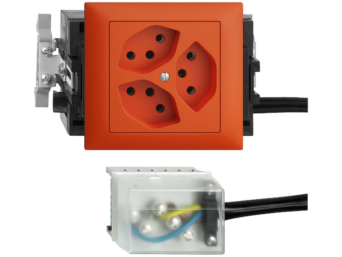 EB-Steckdose EDIZIOdue 3×T13 L2 53mm orange für Flachkabel Powerbus