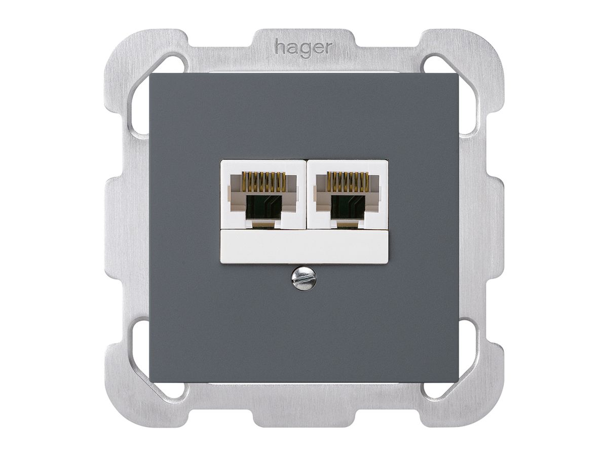 UP-Dose kallysto 2×RJ45u parallel anthrazit mit Befestigungsplatte