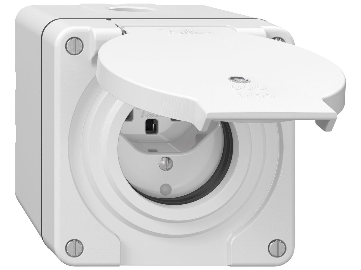 AP-Steckdose NEVO SNAPFIX® 1×T23 16A 250V beleuchtet 87×87×81mm IP55 ws