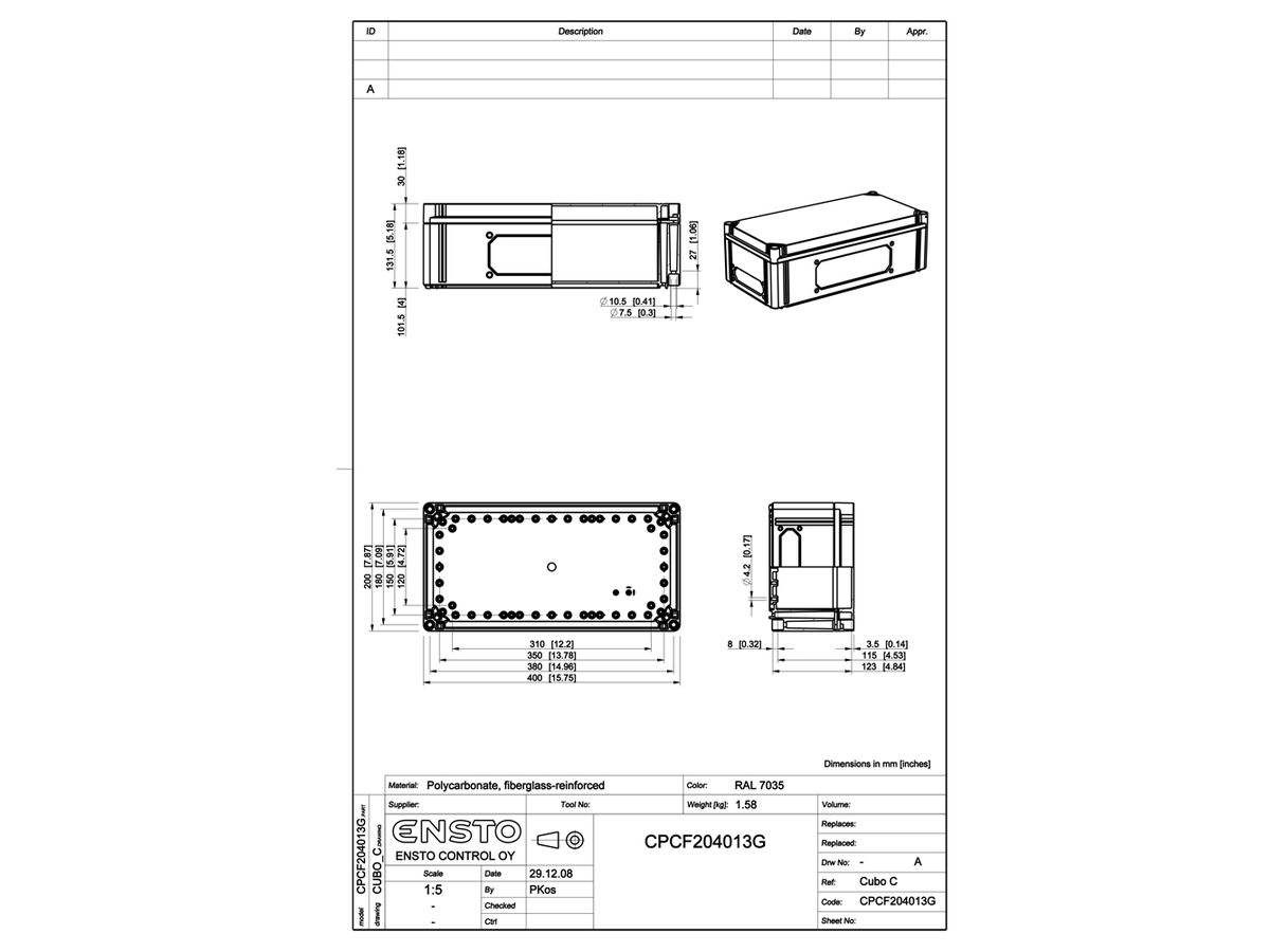 App.-Geh.RW CUBO C 200×400×130 CPCF G OHI CP 1H grau