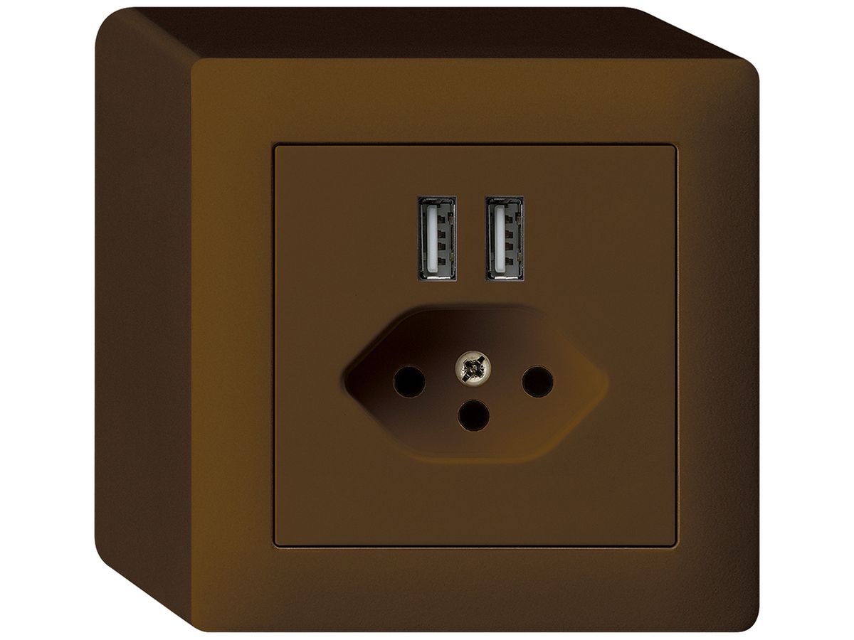 AP-Steckdose 2×USB & T13 kallysto Q 2400mA braun