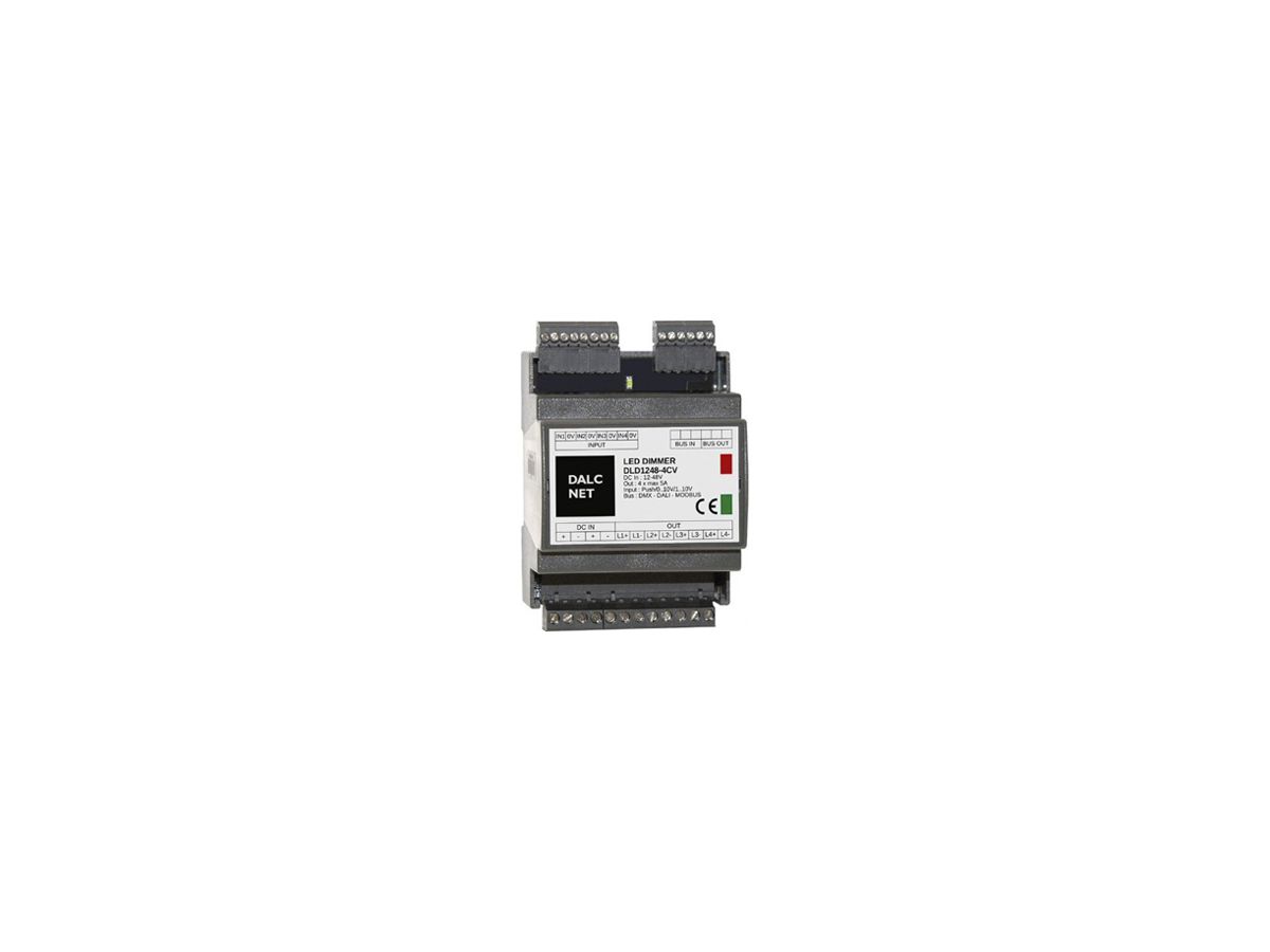 REG-LED-Betriebsgerät DALCNET DLD1248-4CC-DMX 0-10V 1-10V DIM 72×92×62mm