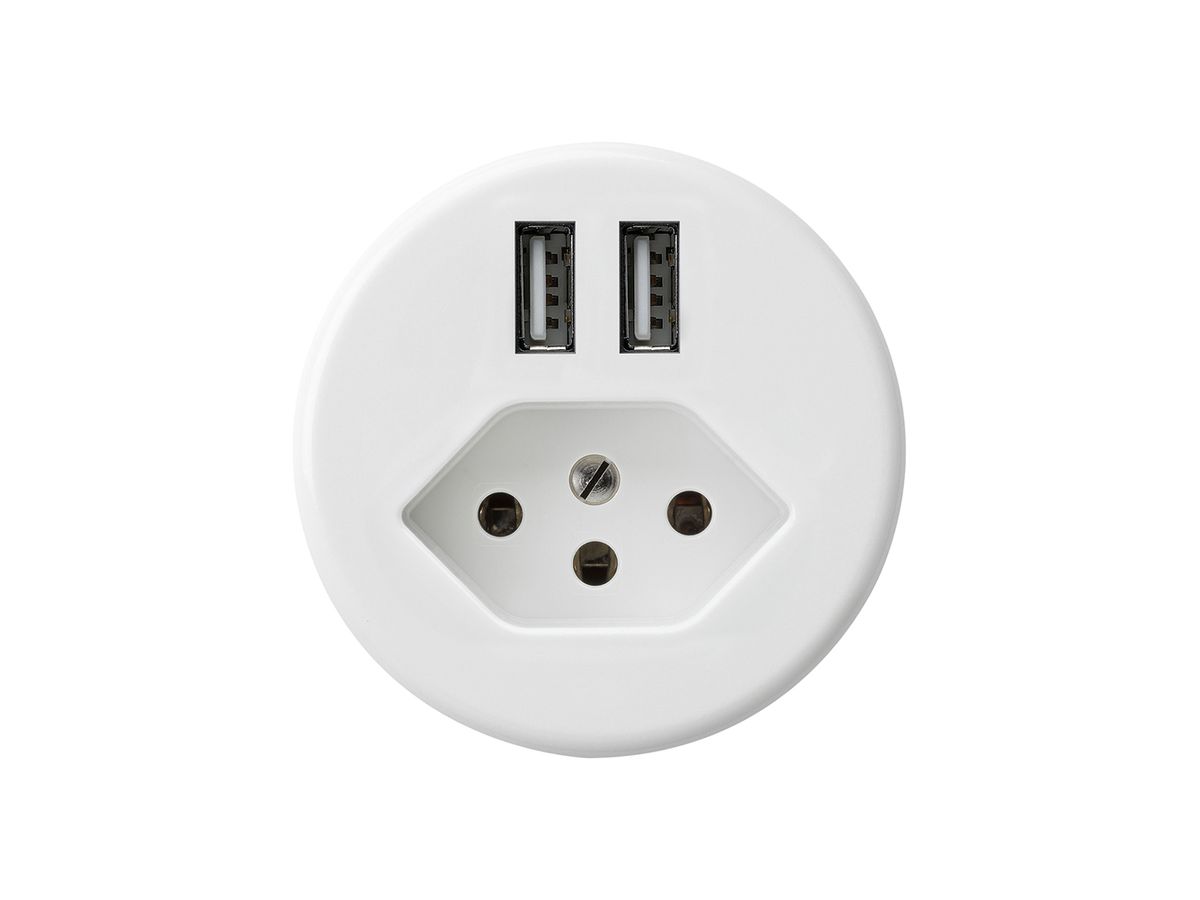 Steckdose 2×USB & Typ 13 basico A 2400mA weiss