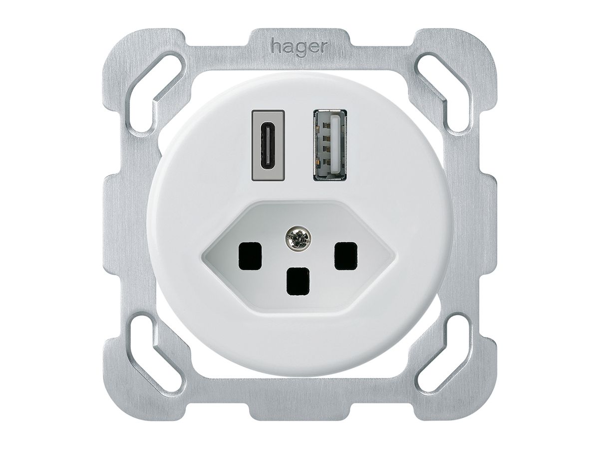 UP-USB-Ladesteckdose basico 18W PD 1×Typ A 1×Typ C T23 m.Befestigungspl. weiss