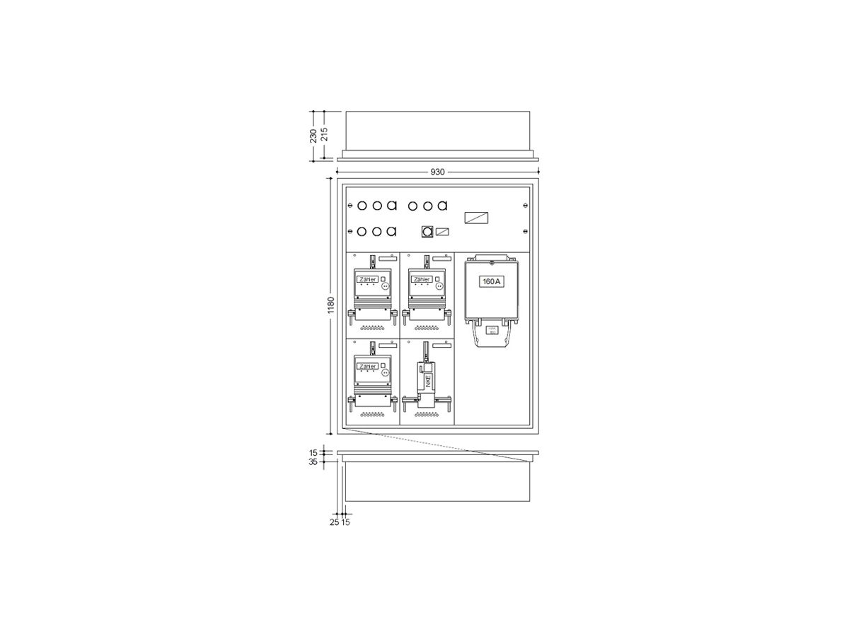 UP-Zählerkasten HAG Al 3 Zähler, 1 NKE, 1 Hausanschlusskasten