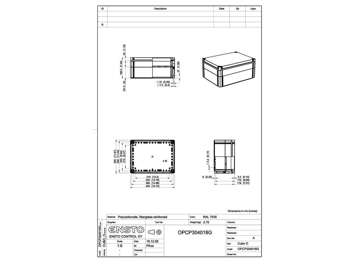 Apparate-Gehäuse RW CUBO O 300×400×180mm OPCP G OHI CP 1H grau