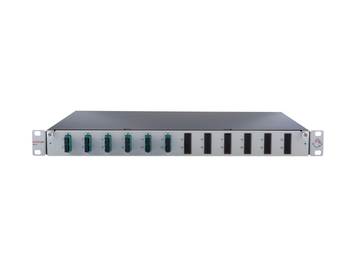 Spleissbox 19" Dätwyler 1HE 6×SCD/PC 12×FP 2m, türkis
