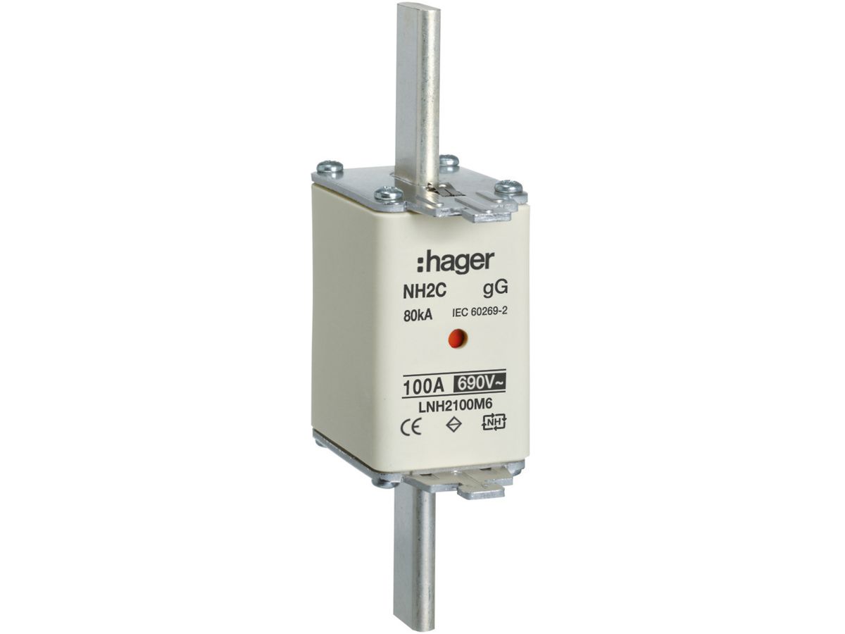 NH-Sicherung Hager DIN2c 690VAC 100A gG/gL Doppelkennmelder rostfrei