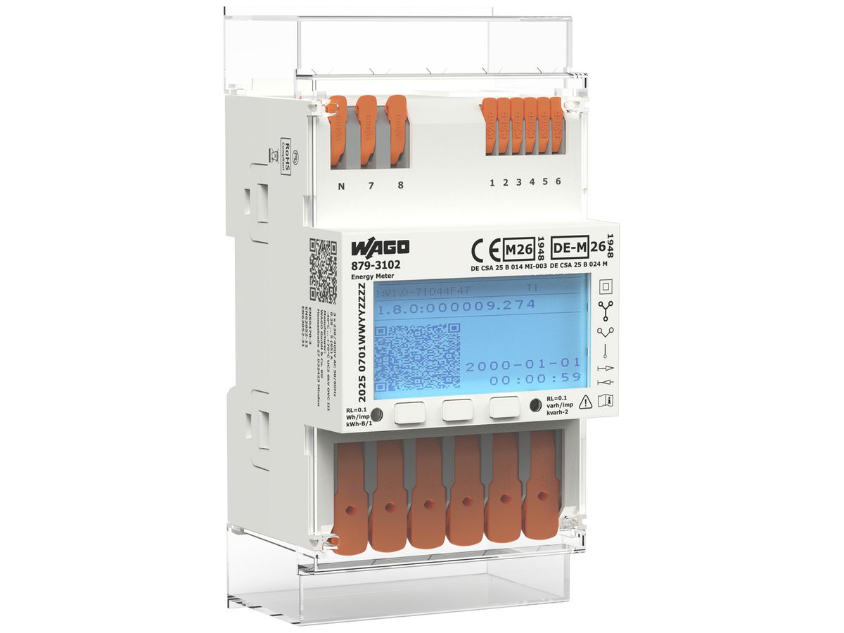 REG-Energiezähler WAGO MID26 3LN direkt 5A Multitarif elektrisch RS-485 4TE S0
