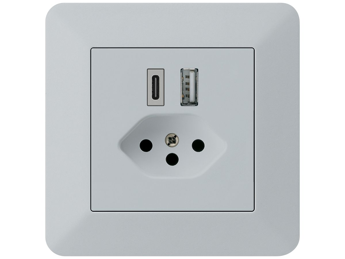 UP-USB-Ladesteckdose kallysto.trend 18W PD 1×Typ A 1×Typ C T13 hellgrau