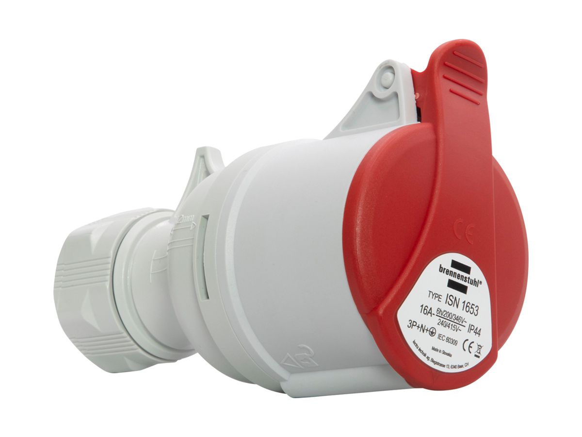 Kupplungssteckdose Brennenstuhl CEE 16A 3L+N+PE 400V 6h rot Ø90×150mm IP44