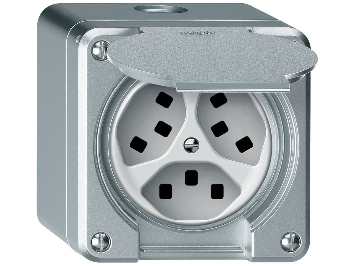 AP-Steckdose robusto 3×T23 16A 250V 86×86mm IP21 Aluminium