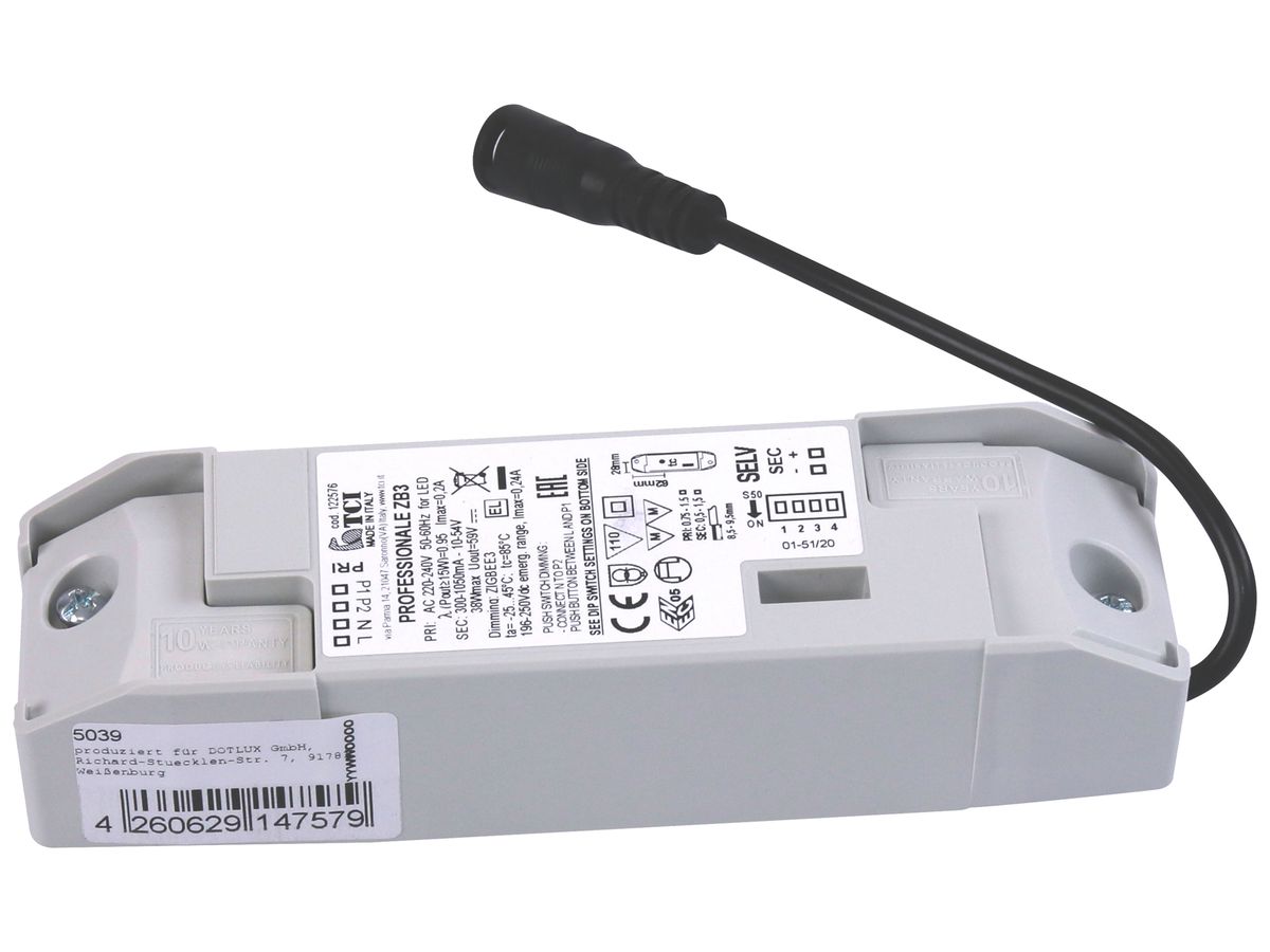 LED-Konverter DOTLUX IP20 3…38W 10…54V 300…1050mA DIM