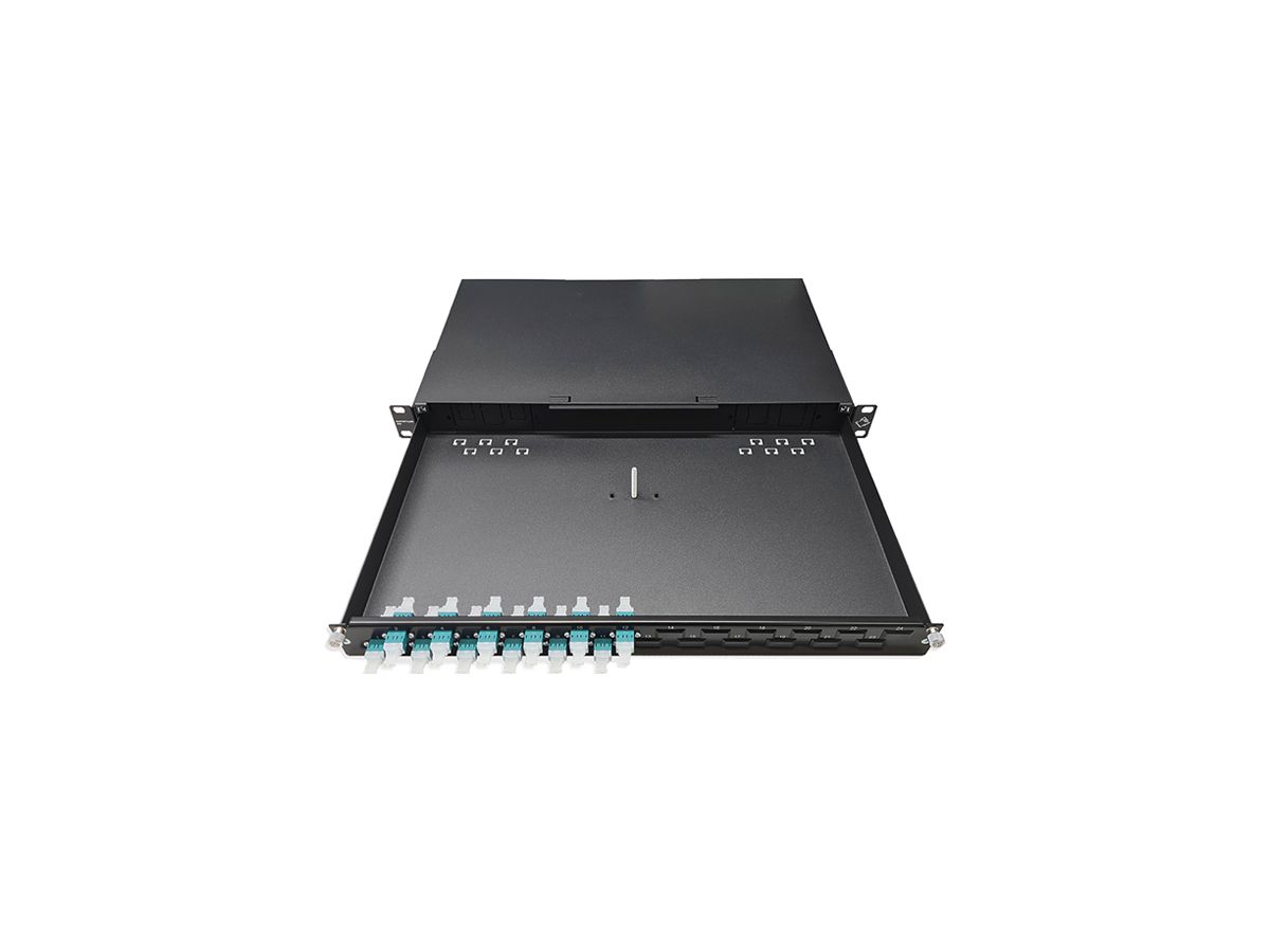 Breakoutbox 19" Dätwyler OV-SO 12×LCD/PC türkis OM3 versetzt 1HE schwarz
