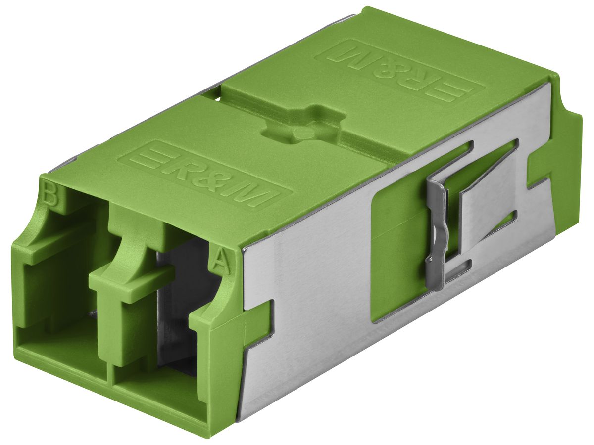 LWL-Kupplung R&M flanschlos LC-Duplex APC SM IP5X grün 12Stk