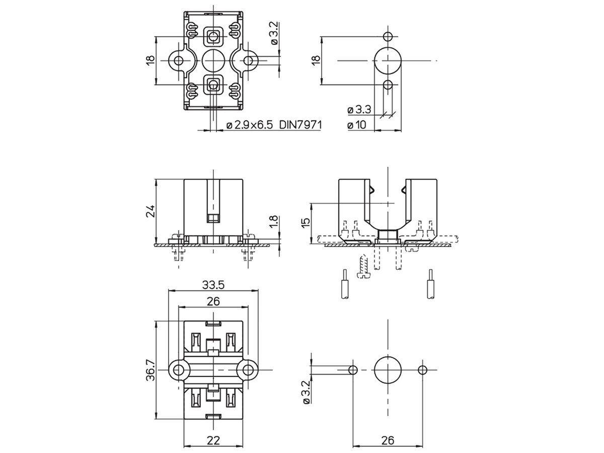 Fassungssockel zu Circline 2GX13, mit Schraubbefestigung