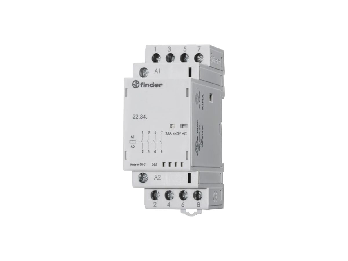 REG-Schütz Finder 22.32, 230VUC, 3S+1Ö 25A/440VAC AgSnO2, LED