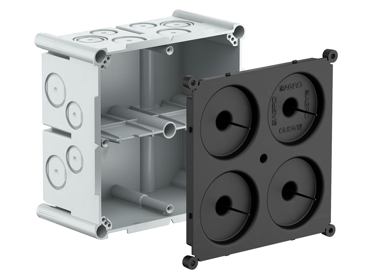 UP-Einlasskasten AGRO 2×2 650°C mit Schutzdeckel, M20/25, grau
