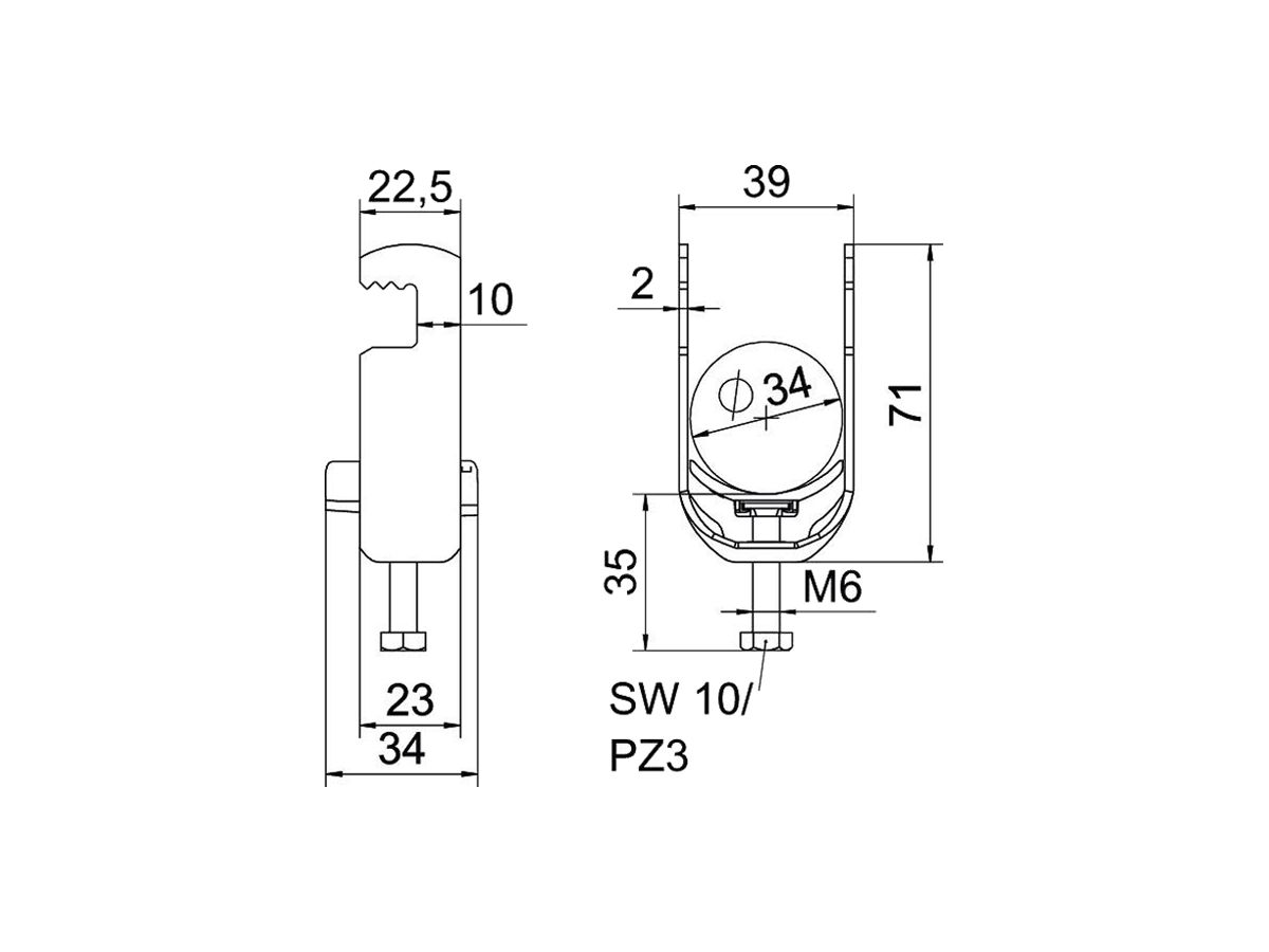 Schnellverleger BET 2056 F-Fuss Kunststoff 28…34mm 1×Kabel Stahl tfZn