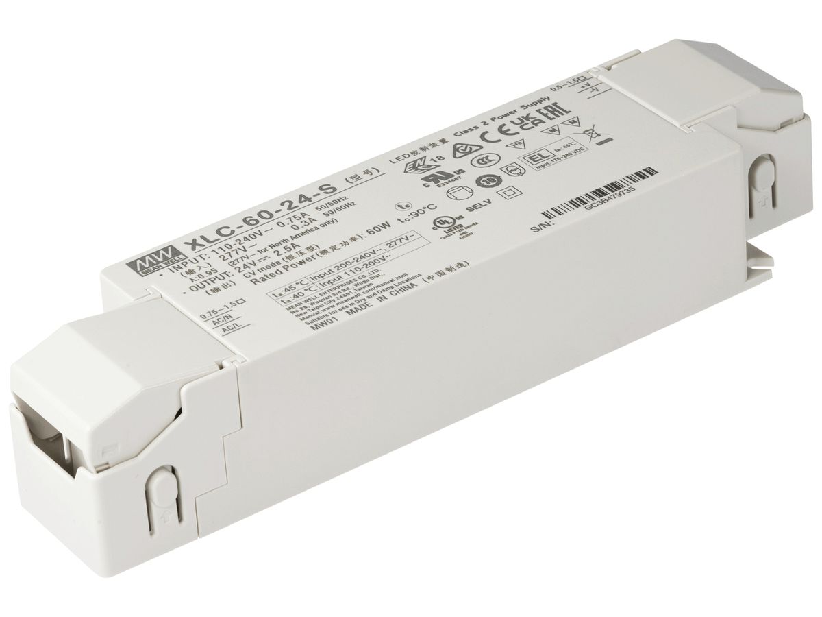 LED-Betriebsgerät MEAN WELL XLC 0…60W 24V 0…2500mA ON/OFF 176×45×32mm