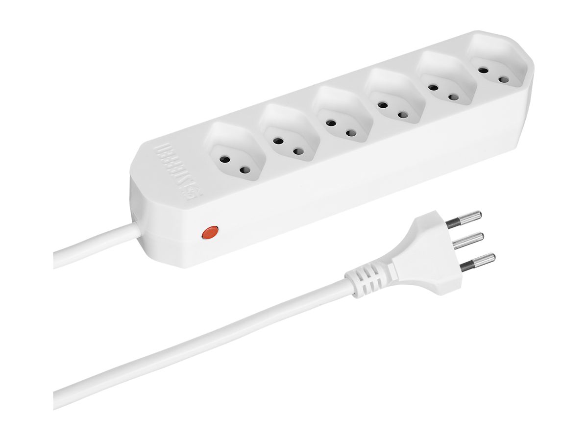 Steckdosenleiste COMPACT 1.5m 6×T13 Reset-Knopf, weiss