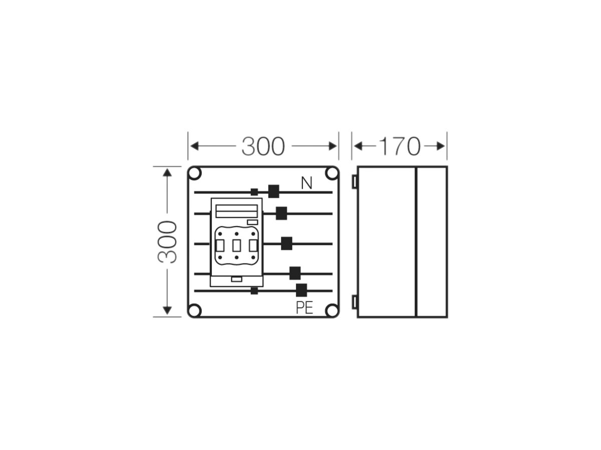 NH-Gehäuse Hensel Mi, 1×3×NH00, mit Sammelschiene, 630A, 5-polig