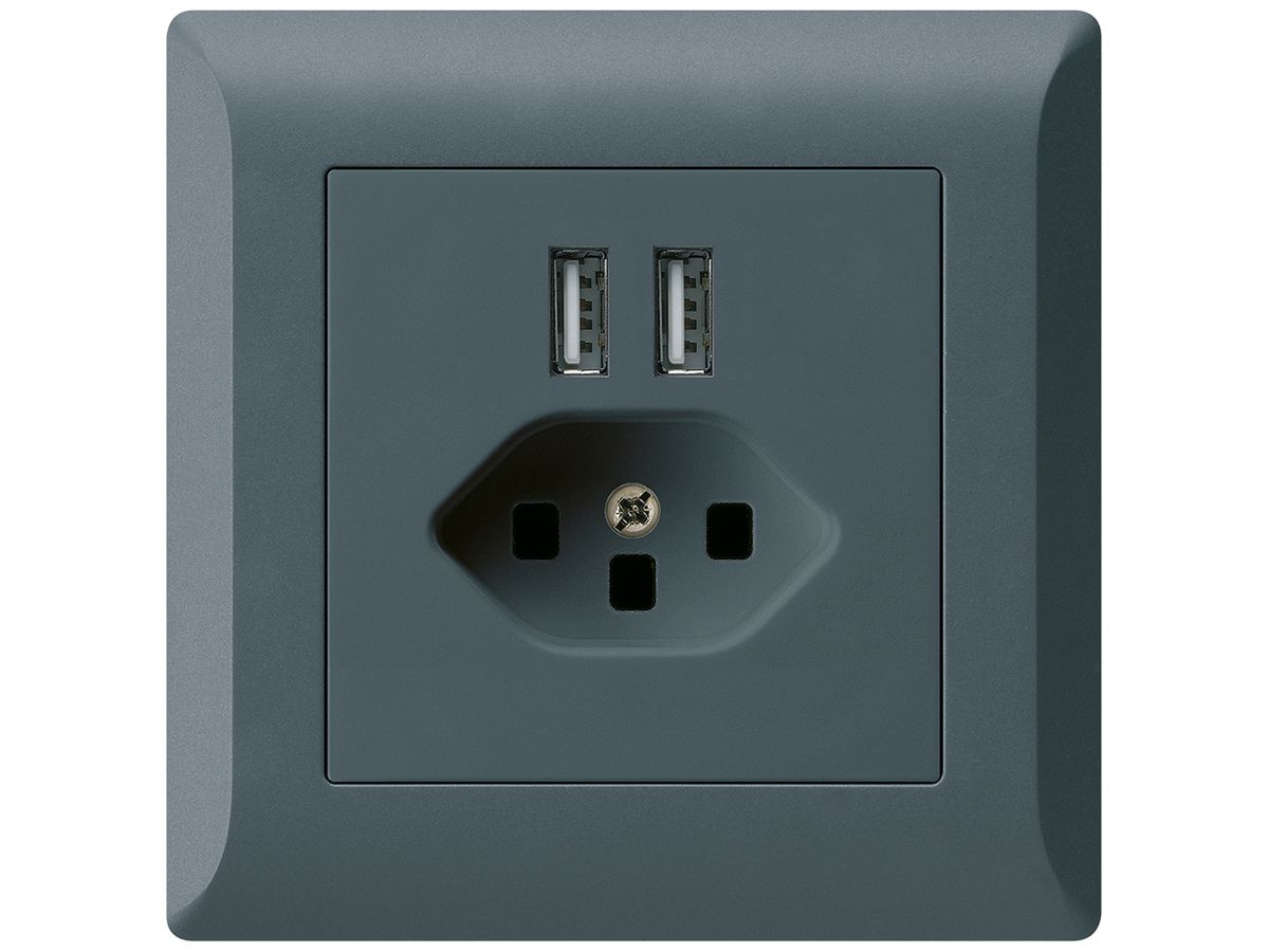 UP-Steckdose 2×USB & T23 kallysto.line 2400mA anthrazit