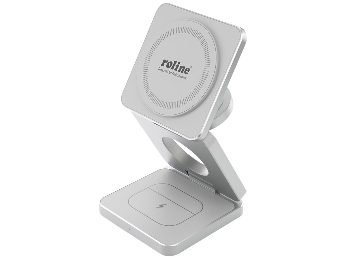 Ladestation ROLINE für Apple Qi Wireless Charging/MagSafe 15W Silber