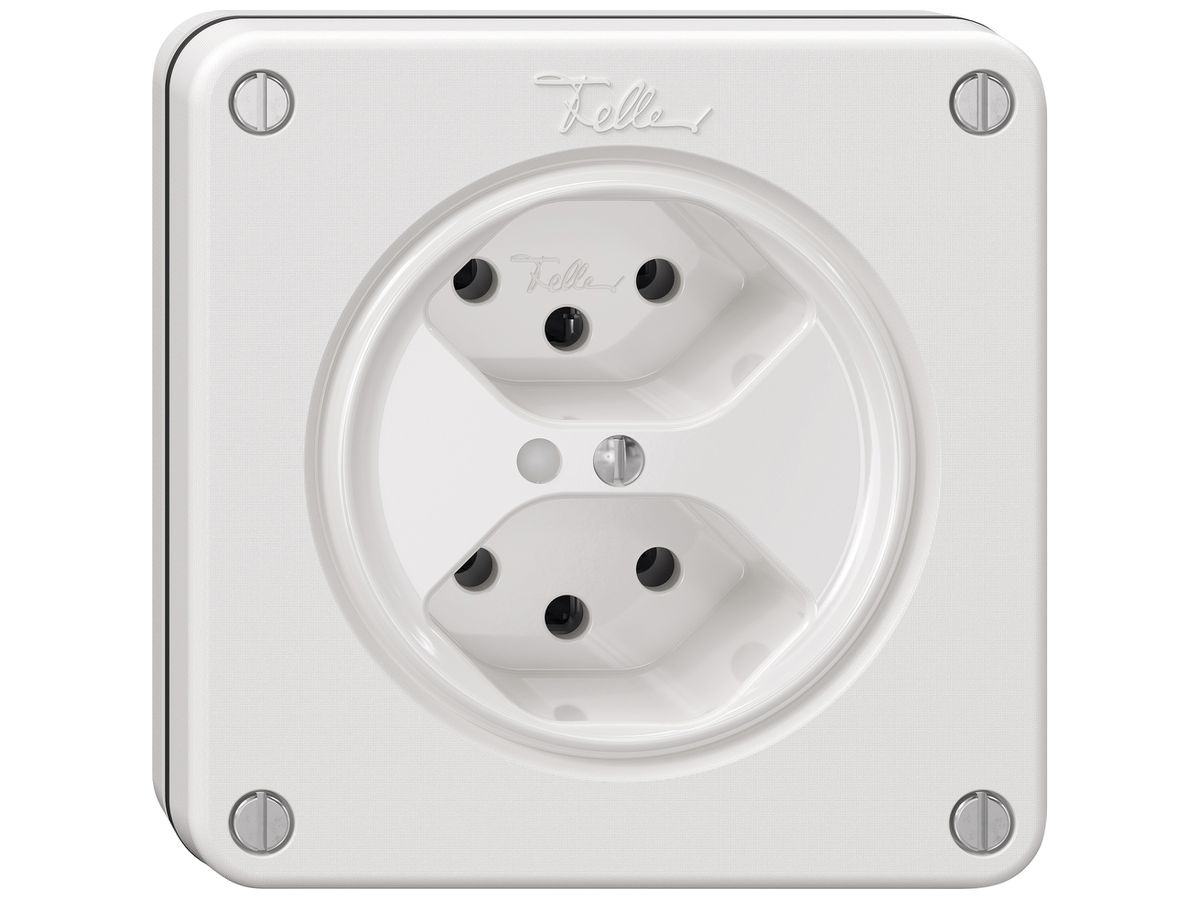UP-Steckdose NEVO SNAPFIX® 2×T13 10A 250V beleuchtet 87×87×32mm IP21 ws