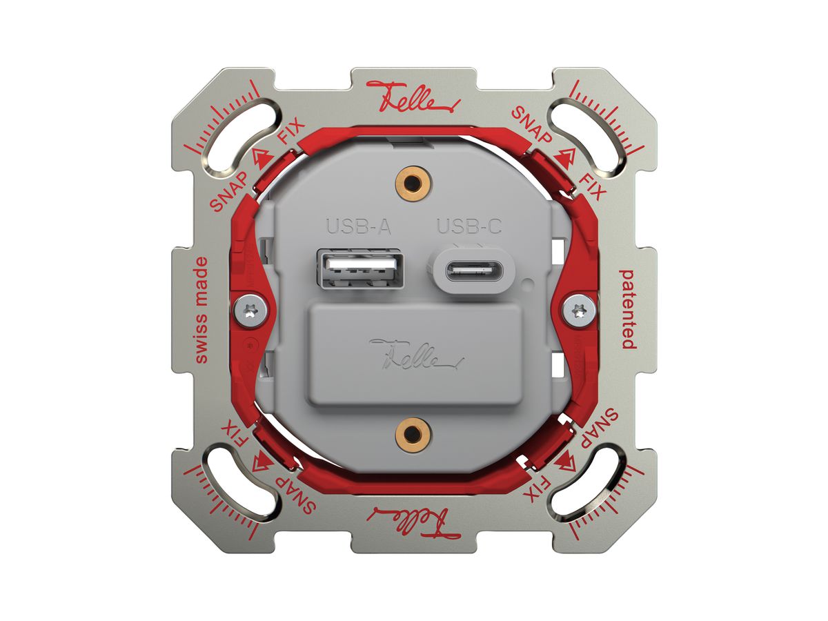 UP-USB-Ladesteckdose Feller SNAPFIX® 230VAC 18W 1×USB Typ A 1×USB Typ C