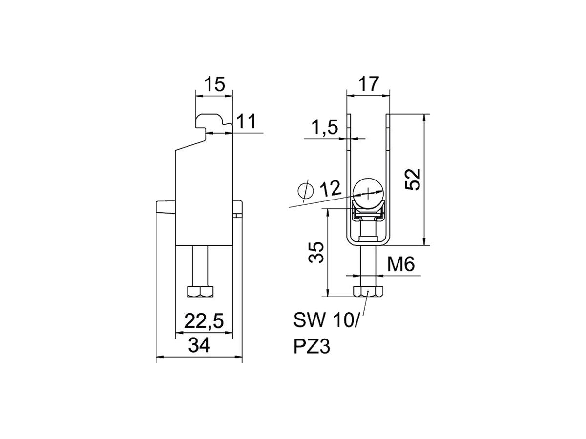 Schnellverleger BET 2056 N-Fuss Kunststoff 8…12mm 2×Kabel Stahl tfZn