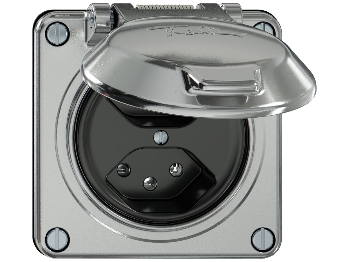 Steckdose ELEMENT 2×Typ 13 10A 250V IP20 mit Klappdeckel aluminium