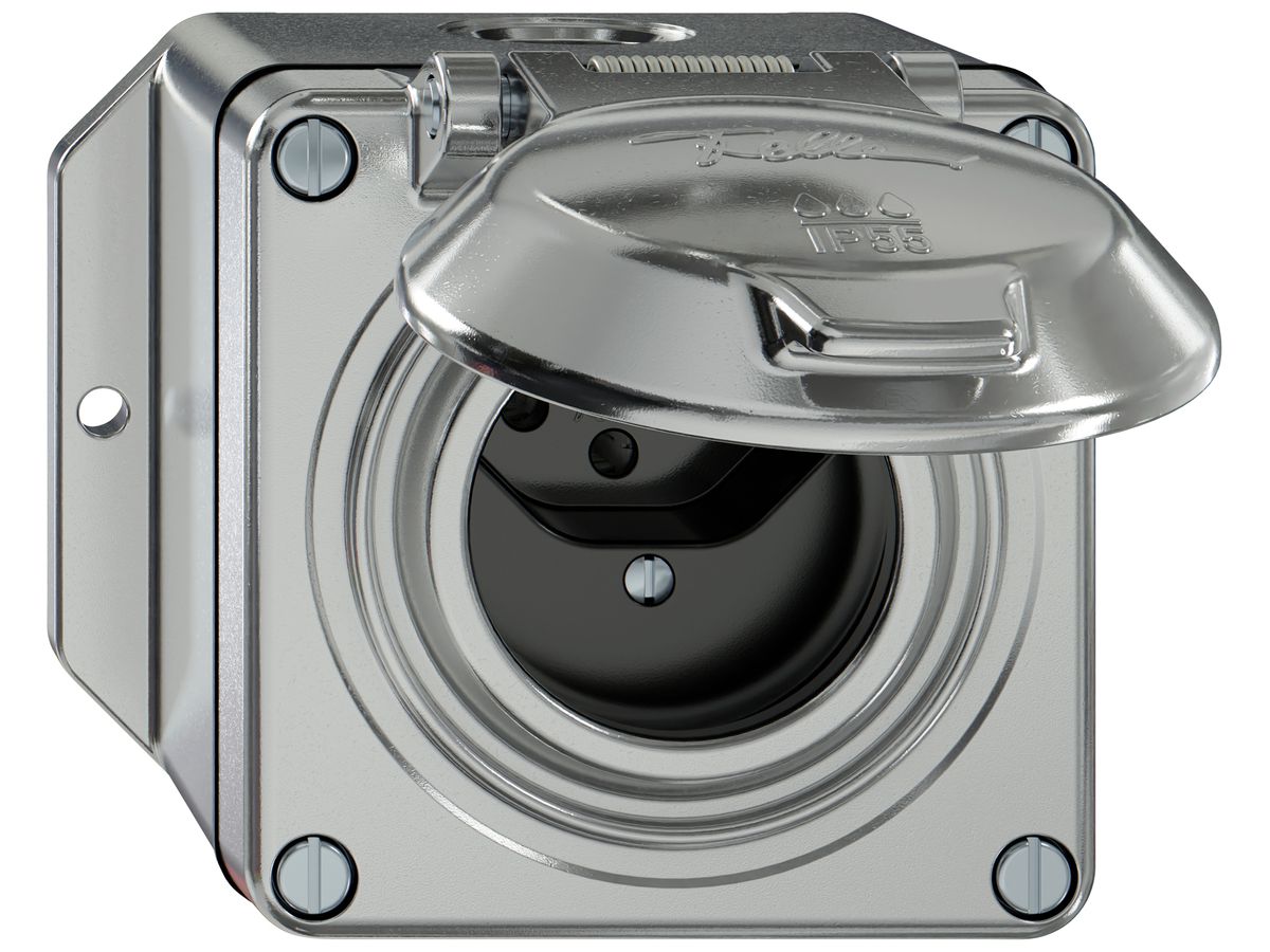AP-Steckdose ELEMENT SNAPFIX® 1×Typ 13 10A 250V mit Klappdeckel IP55 alu