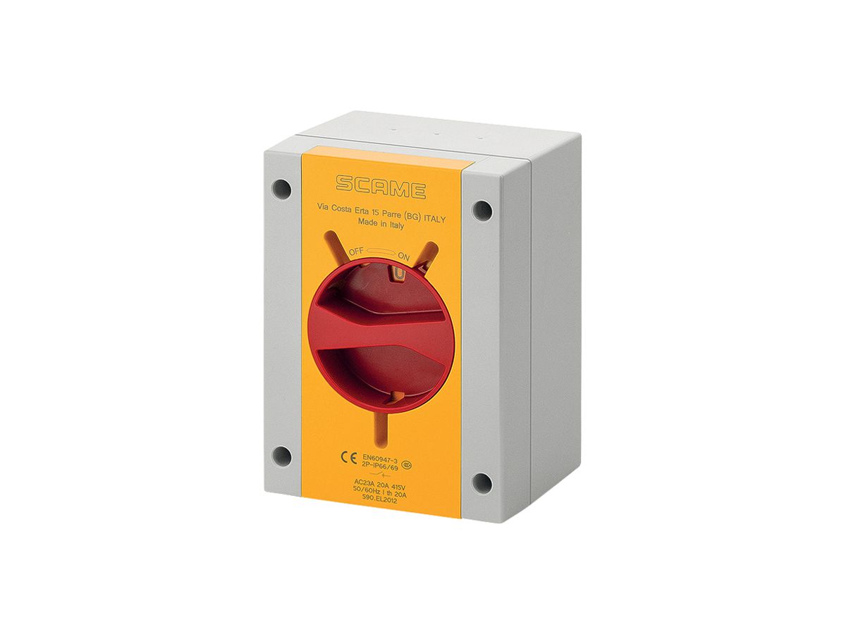 AP-Drehschalter Scame 32A 690V 0/4L Griff rt/gb 110×150×87mm IP66