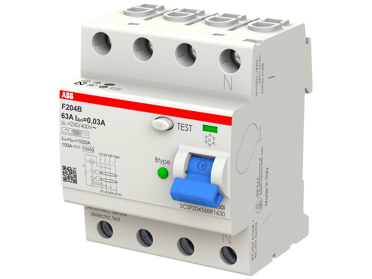 Fehlerstromschutzschalter proM compact 3PN Typ B, 63A 30mA 4TE kurzzeitverzögert