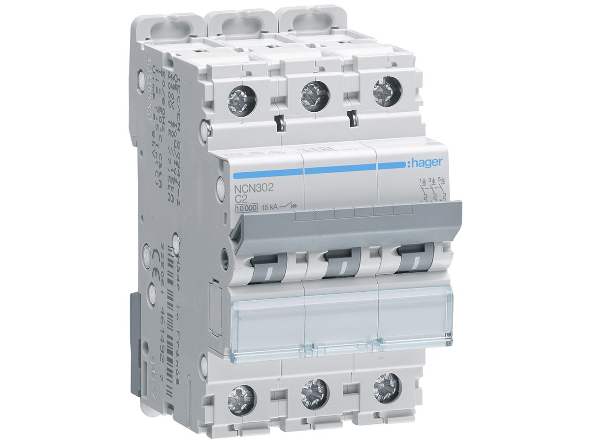 Leitungsschutzschalter Hager MCB 3P 415V Typ C 2A Icn 10kA 3TE