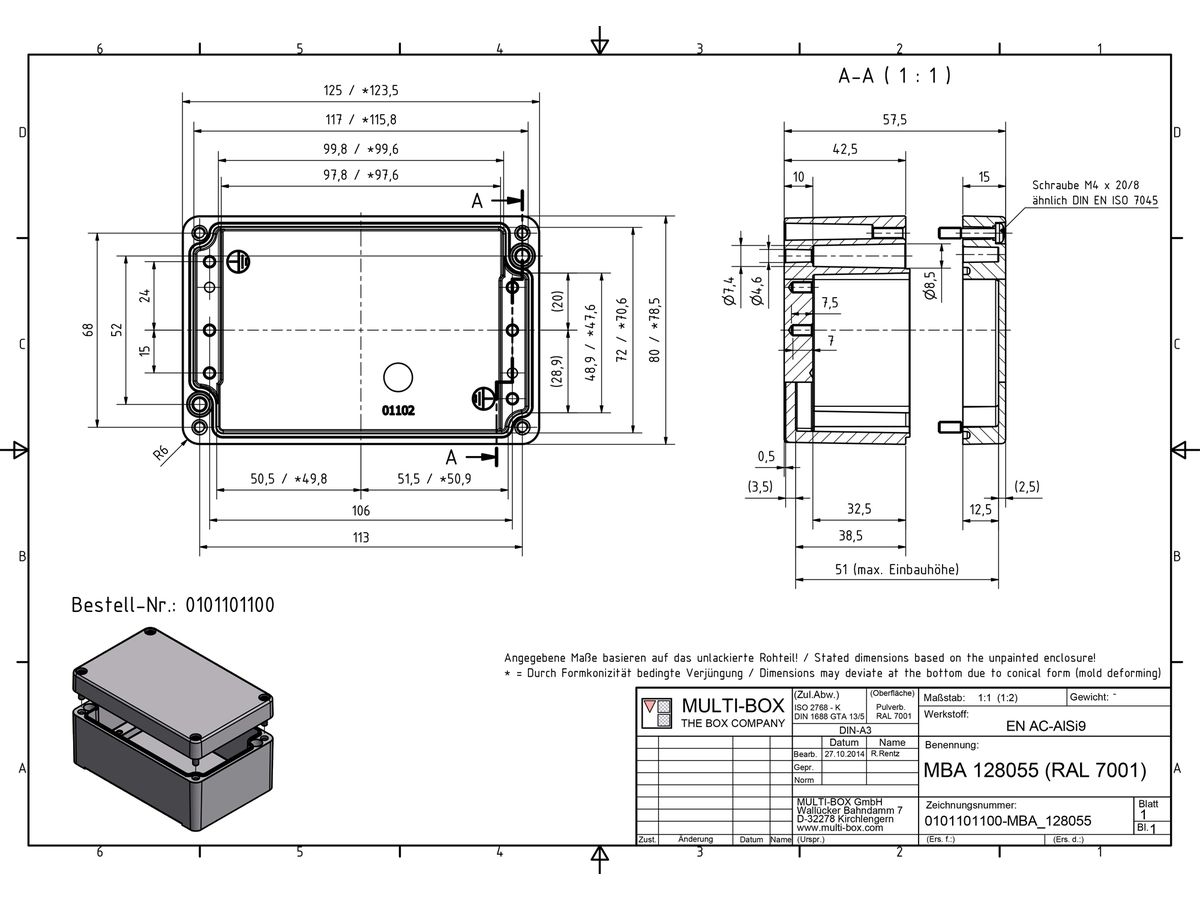 Aluminiumgehäuse SWIB ENSTO AG 80×125×57mm IP66 grau