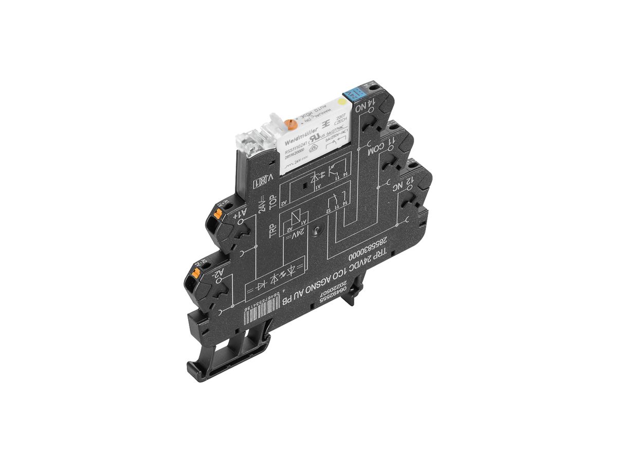 Relais WM TRP 1CO AgSnO2+Au 19.2…28.8VDC 6A/250VAC Prüftaste push-in