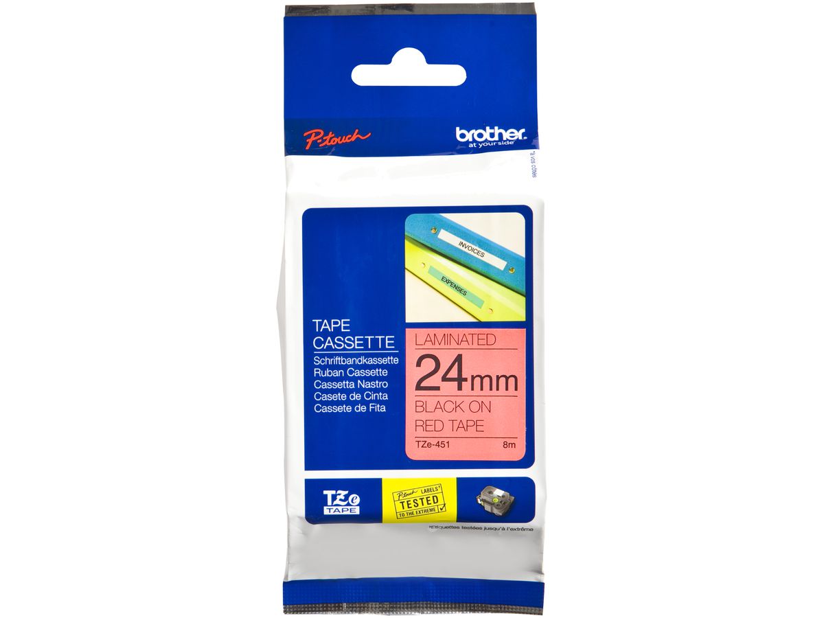 Schriftbandkassette Brother TZe-451 24mm×8m, rot/schwarz