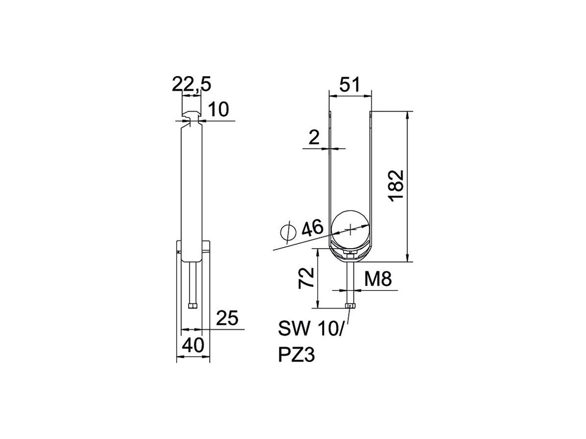 Schnellverleger BET 2056 H-Fuss Kunststoff 40…46mm 3×Kabel Stahl tfZn